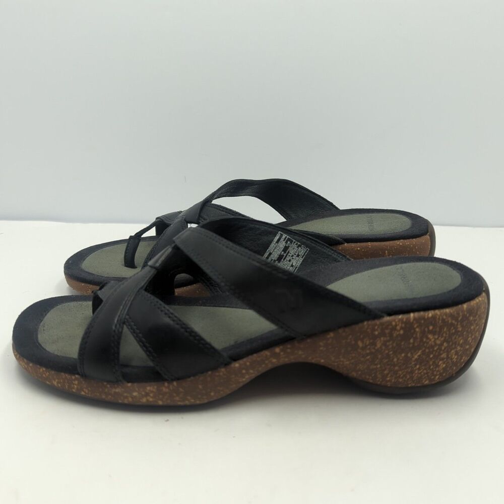 Merrell Women's Sundial Cross Midnight Thong Sandals Black 6 Leather Cork - Picture 2 of 10